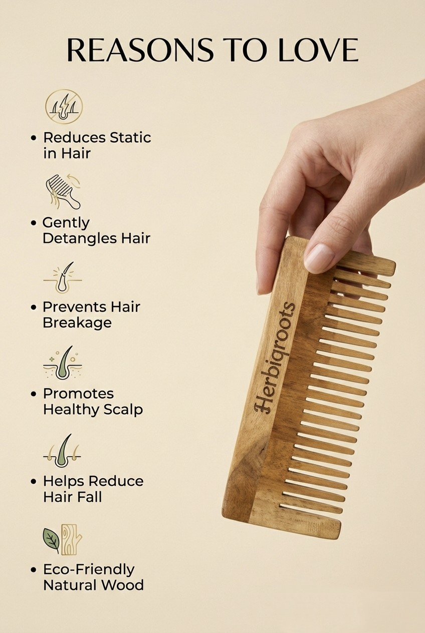 HerbiqRoots Premium Wooden Comb