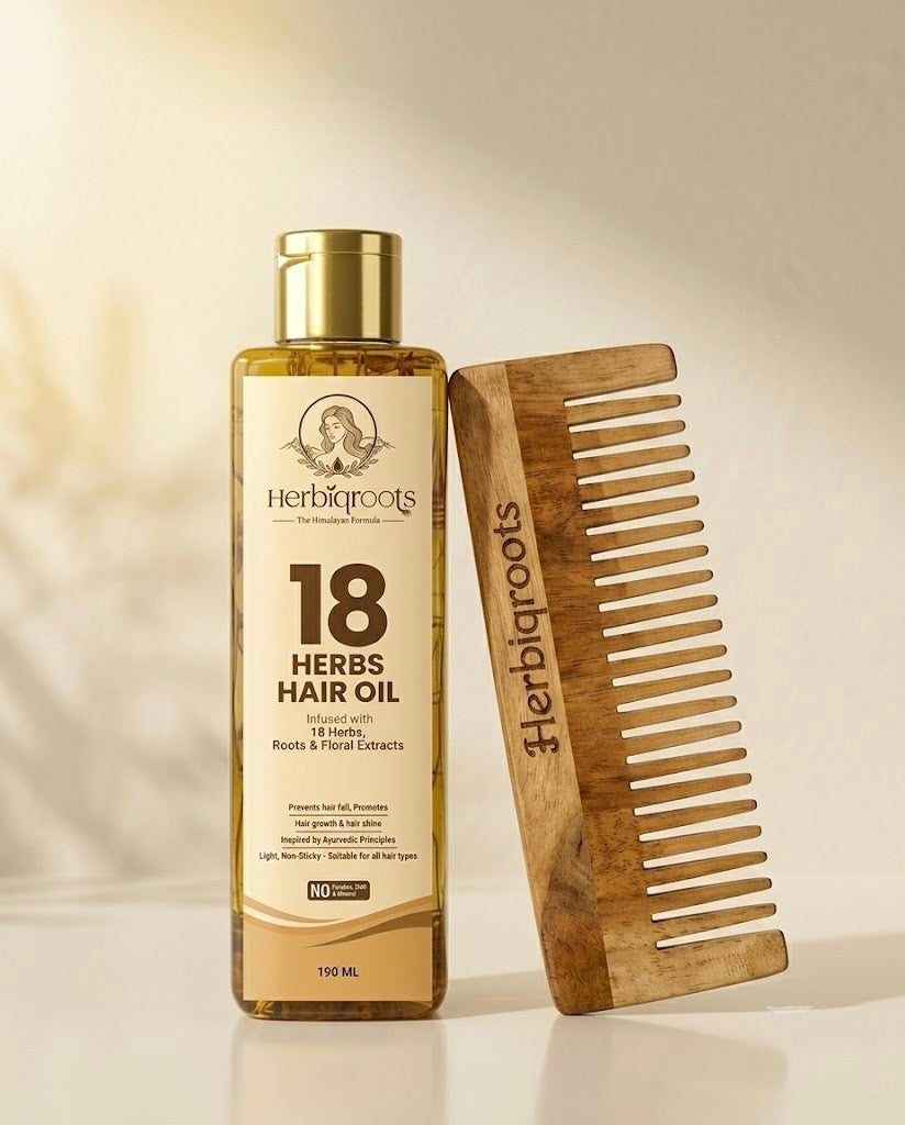 18 herbs Hair Oil + Wooden Comb Combo Pack
