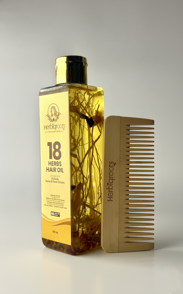 18 herbs Hair Oil + Wooden Comb Combo Pack