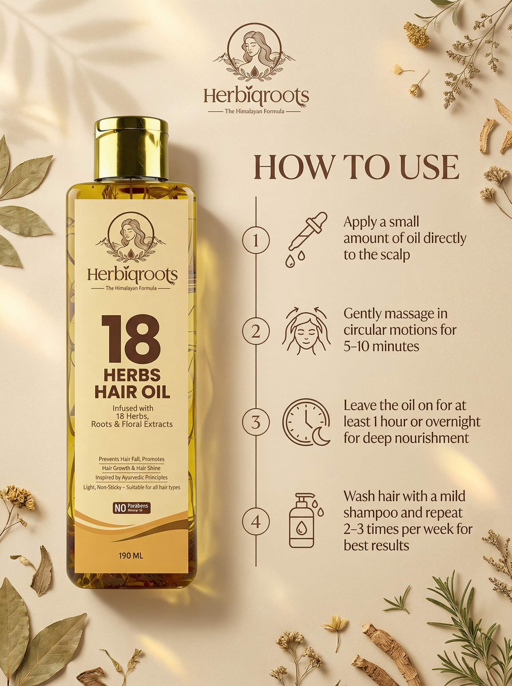 HerbiqRoots 18 Herbs Hair Oil – 3 Bottle Combo (Special Offer)